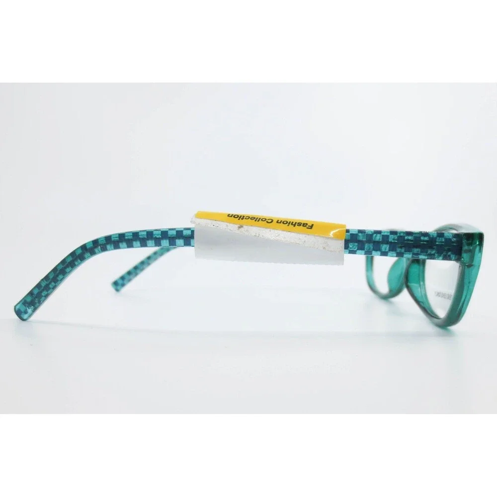 FGX L8028 TEL Teal Green Checkered Oval Eyeglass Frames 48-17-130 DG0721